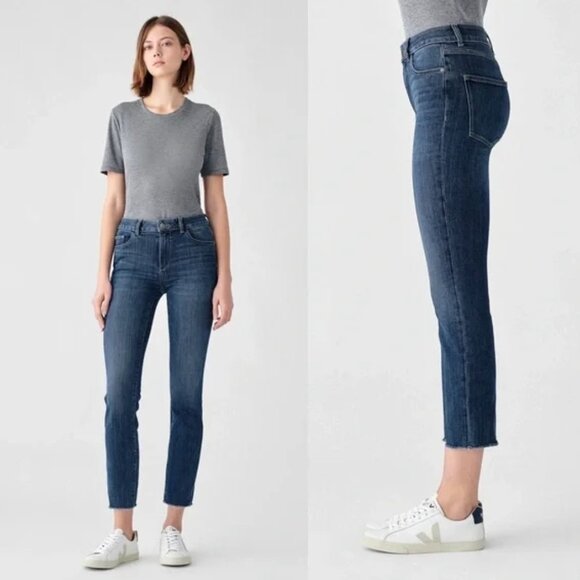 DL1961 Denim - DL1961 women 27 mara mid-rise raw ankle straight jeans denim Instasculpt grunge
